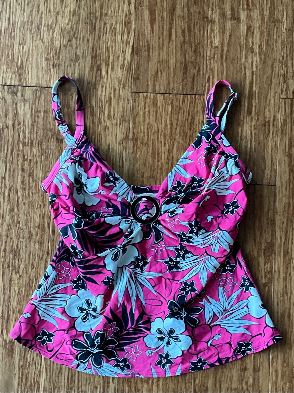 Coco Reef Pink Floral Tankini top with Ring Accent